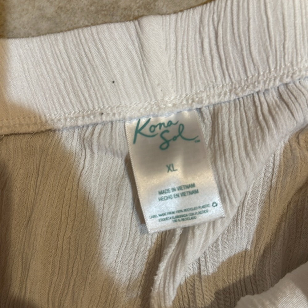 Kona Sol White Crinkled Gauze Tie Front Cover Up Pants XL - Picture 3 of 6